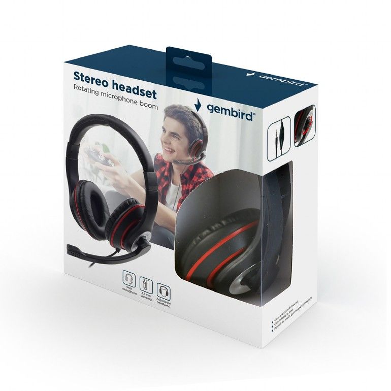 GEMBIRD MHS-03-BKRD Stereo headset with microphone black color with red ring_2