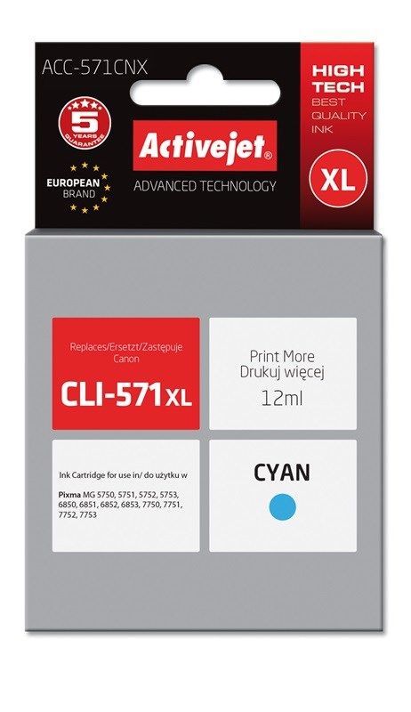 Activejet ACC-571CNX ink for Canon printer; Canon CLI-571C XL replacement; Supreme; 12 ml; cyan_3