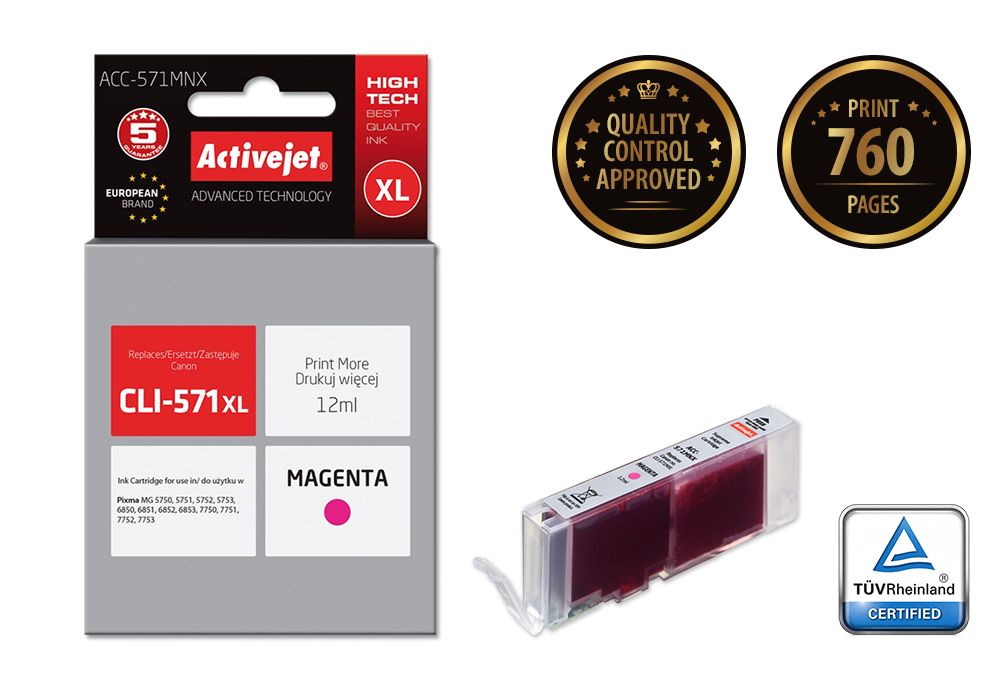 Activejet ACC-571MNX ink for Canon printer; Canon CLI-571M XL replacement; Supreme; 12 ml; magenta_2