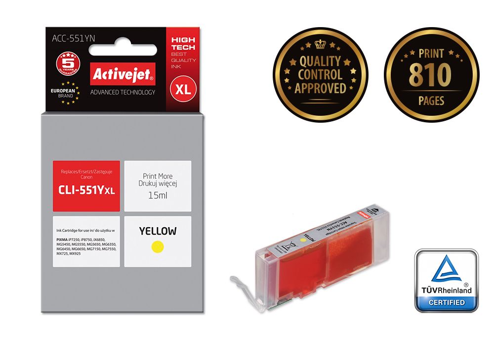 Activejet ACC-551YN ink for Canon printer; Canon CLI-551Y replacement; Supreme; 15 ml; yellow_2