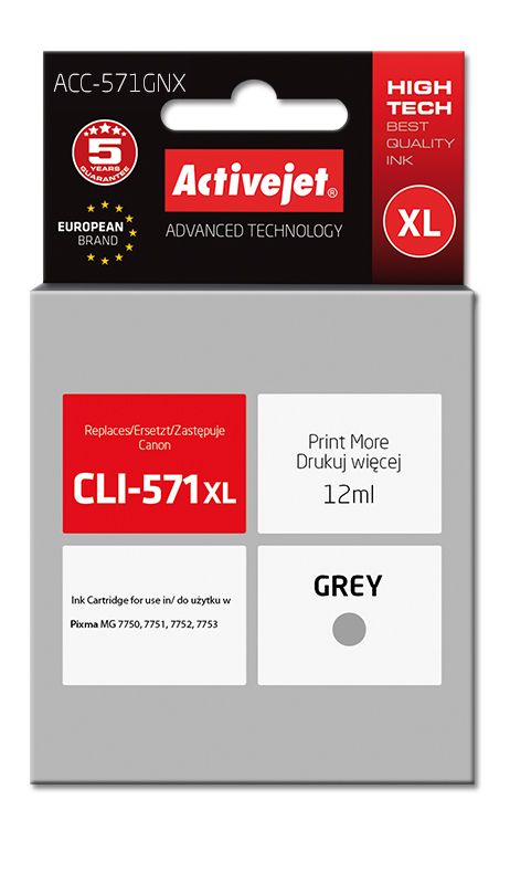 Activejet ACC-571GNX ink for Canon printer; Canon CLI-571G XL replacement; Supreme; 12 ml; grey_1
