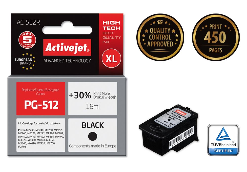 Activejet AC-512R ink for Canon printer; Canon PG-512 replacement; Premium; 18 ml; black_2