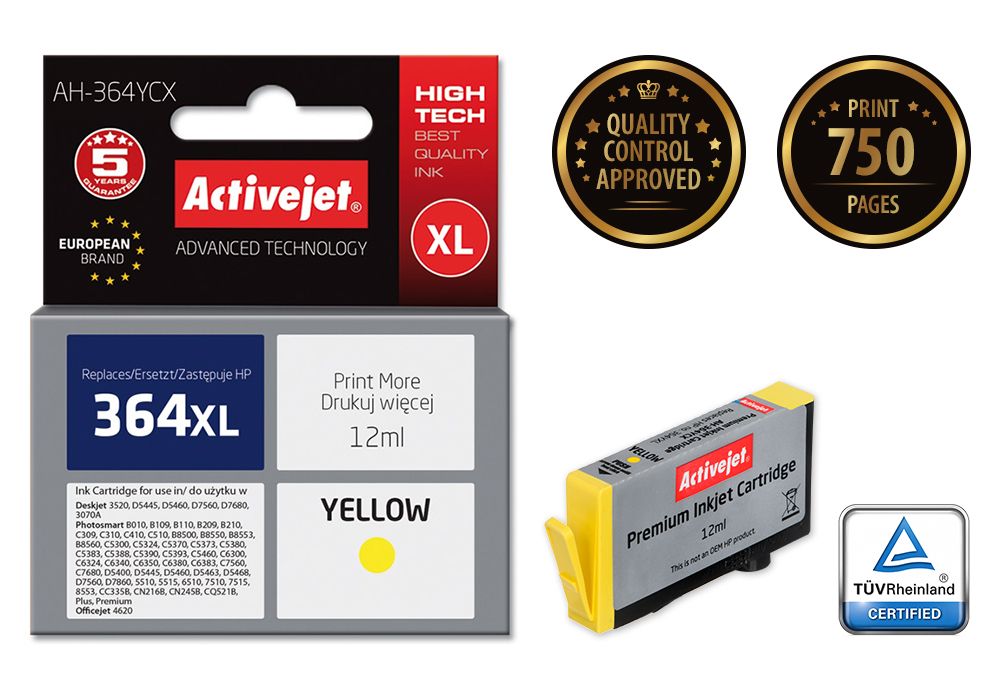 Activejet AH-364YCX ink for HP printer; HP 364XL CB325EE replacement; Premium; 12 ml; yelllow_2