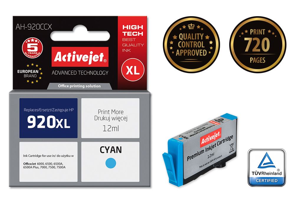 Activejet AH-920CCX ink for HP printer; HP 920XL CD972AE replacement; Premium; 12 ml; cyan_2