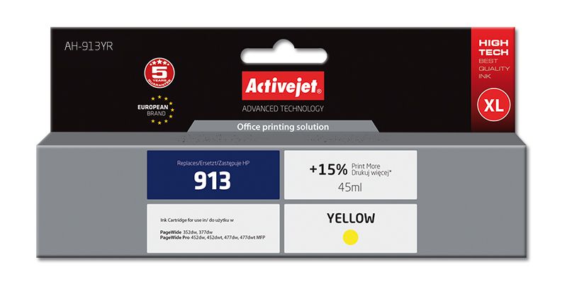 Cartus cerneala Activejet AH-913YR ,Galben ,45 ml (compatibil cu HP AH-913YR)