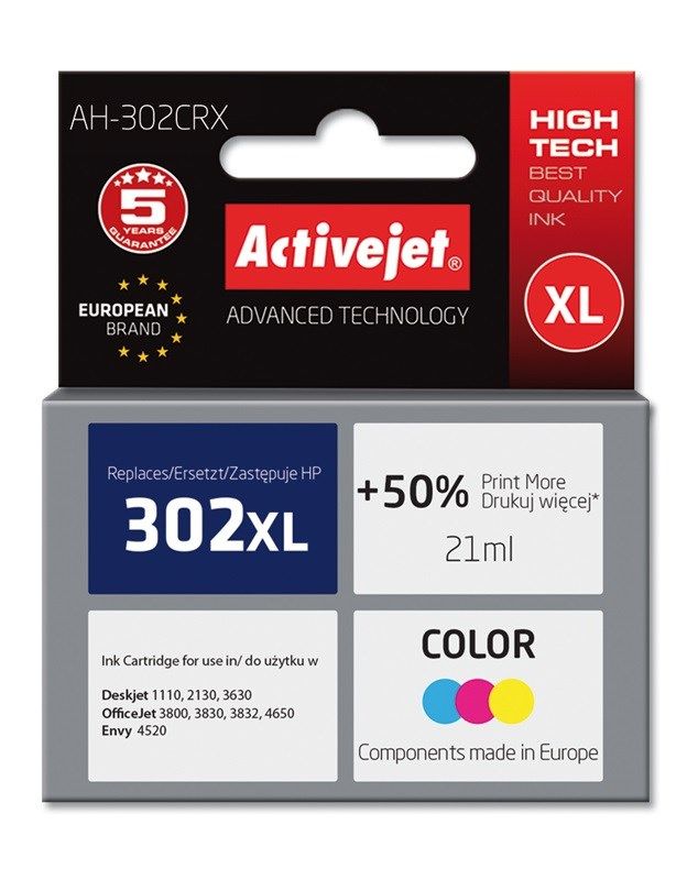 Activejet AH-302CRX ink for HP printer; HP 302XL F6U67AE replacement; Premium; 21 ml; color_4