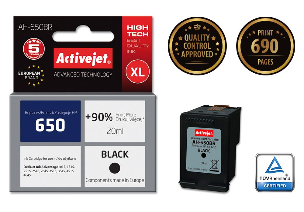 Activejet AH-650BR ink for HP printer; HP 650 CZ101AE replacement; Premium; 20 ml; black_2