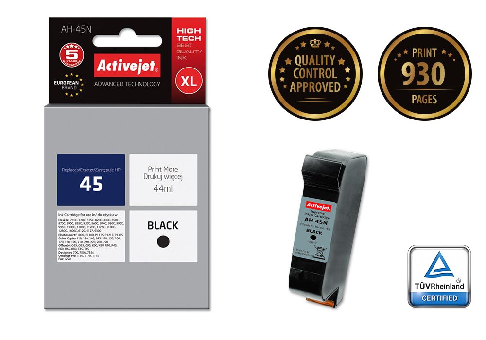 Activejet AH-45N ink for HP printer, HP 45 51645A replacement; Supreme; 44 ml; black_2