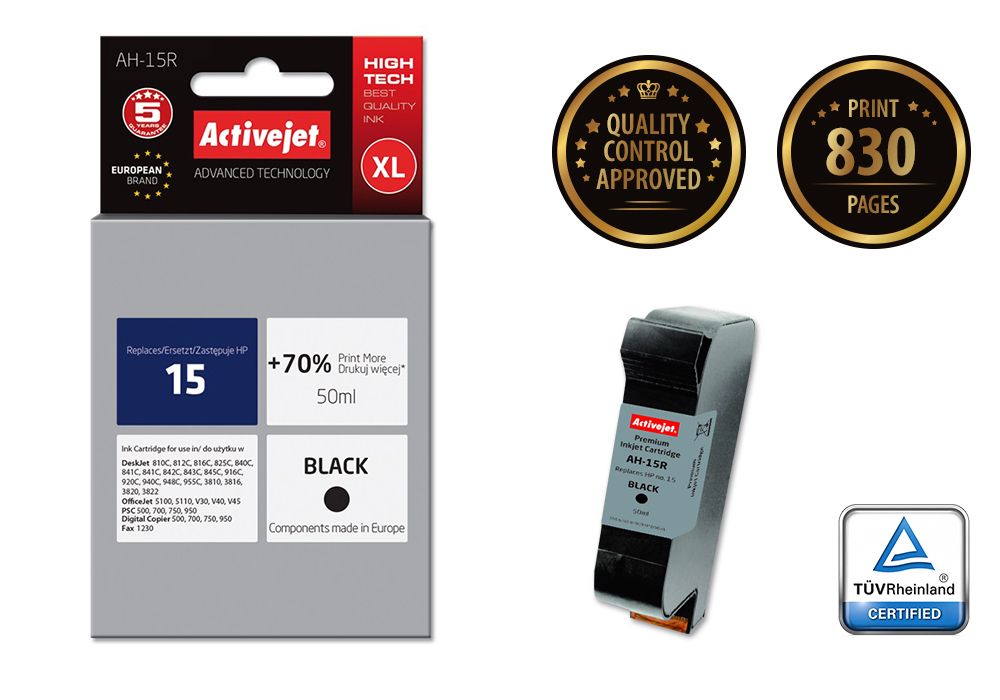 Activejet AH-15R ink for HP printer, HP 15 C6615A replacement; Premium; 50 ml; black_2