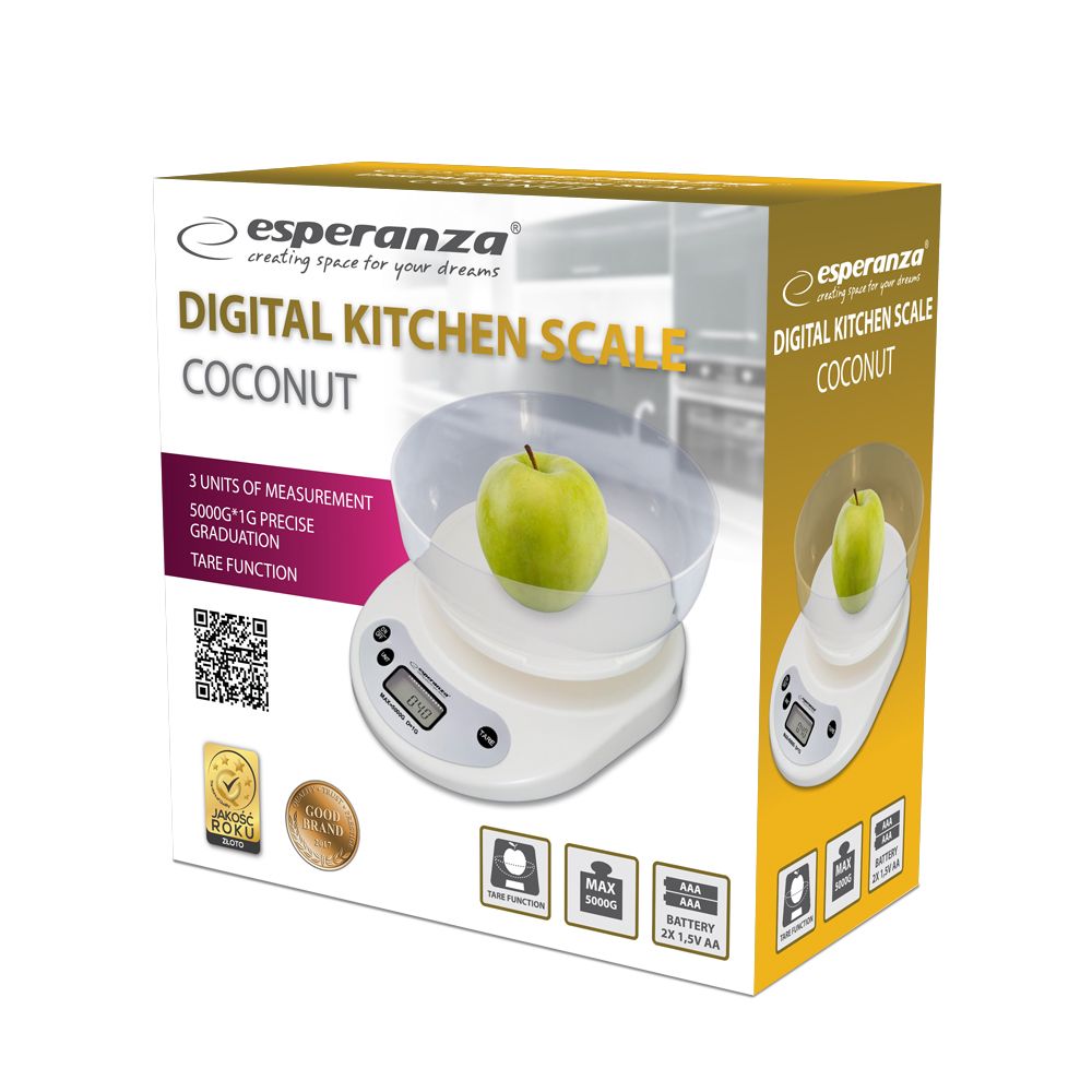 Esperanza EKS007 Kitchen scale with a bowl. White Electronic kitchen scale_3