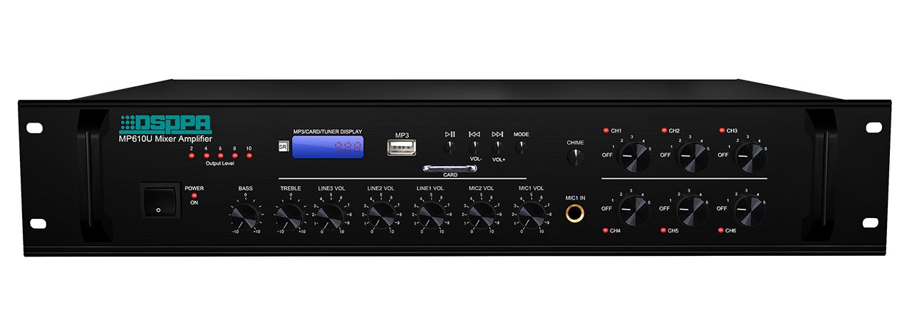 Amplificator 250W cu mixer DSPPA MP610U, 6 zone, USB/SD/Tuner, 4Mic si 3AUX, 100V & 4-16 Ohmi_1