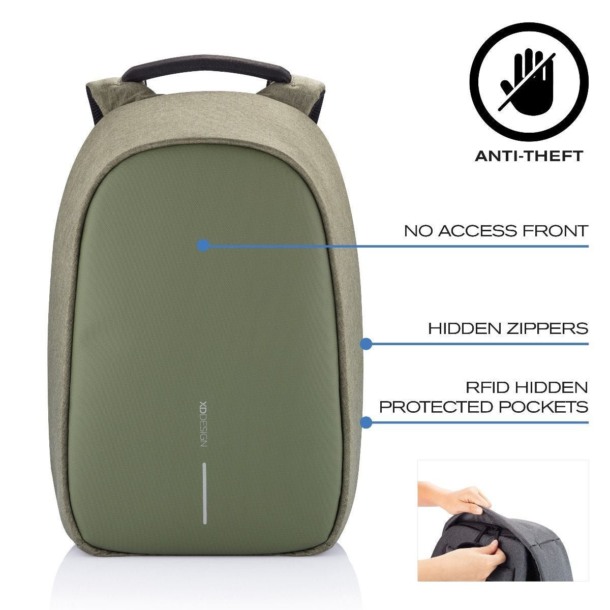 XD DESIGN ANTI-THEFT BACKPACK BOBBY HERO SMALL GREEN P/N: P705.707_13