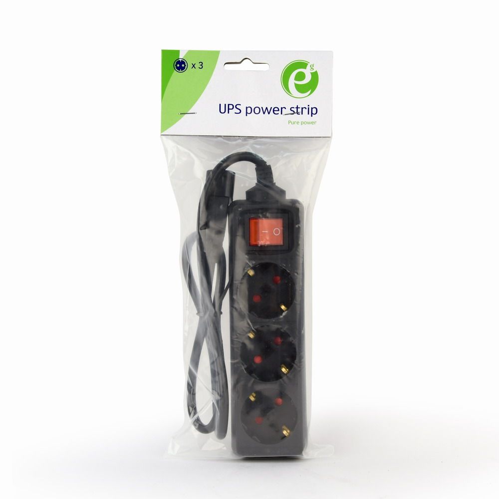 Gembird EG-PSU3-01 UPS Power Strip, 3 Schuko Outlets, C14 Plug, 10A, 0.6m Cable, Black Color_3