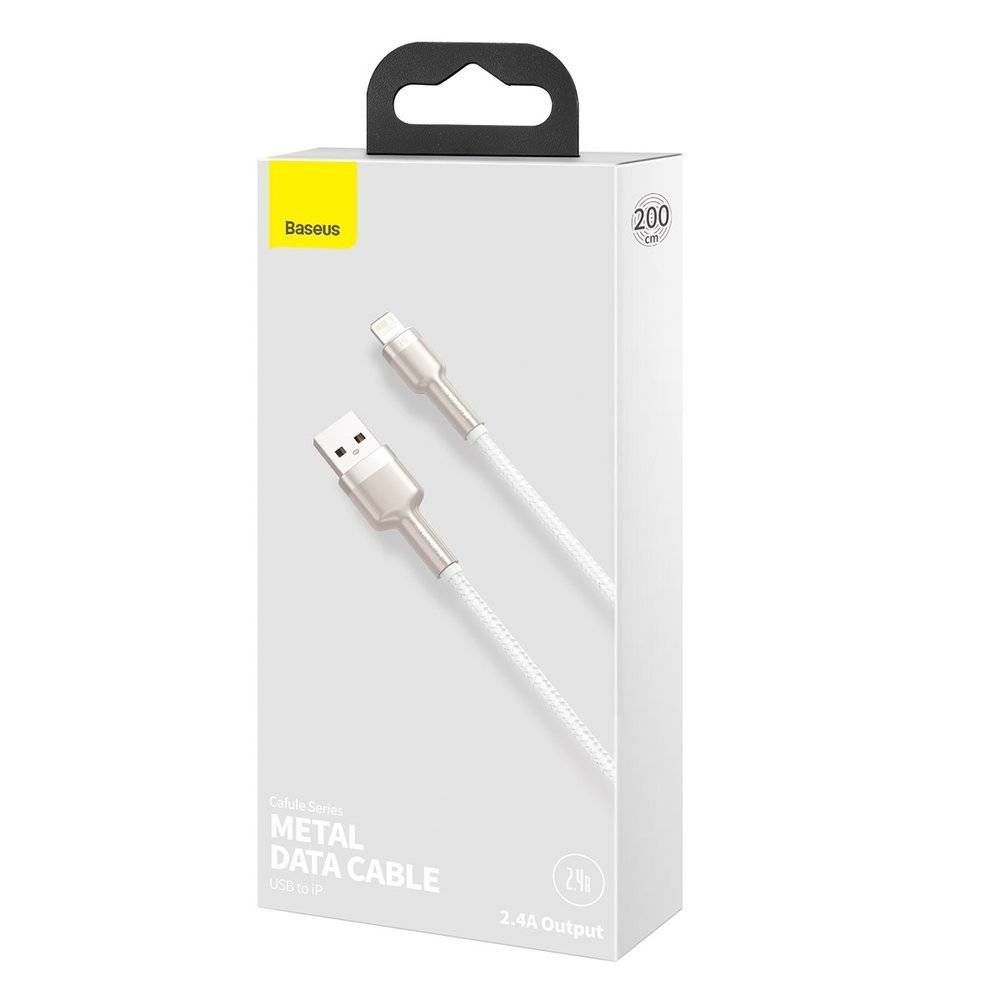 CABLU alimentare si date Baseus Cafule Metal, Fast Charging Data Cable pt. smartphone, USB la Lightning Iphone 2.4A, 2m, alb 