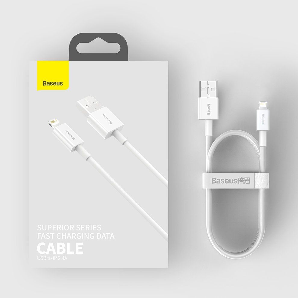 CABLU alimentare si date Baseus Superior, Fast Charging Data Cable pt. smartphone, USB la Lightning Iphone 2.4A, 1m, alb  CALYS-A02  (include TV 0.06 lei)
