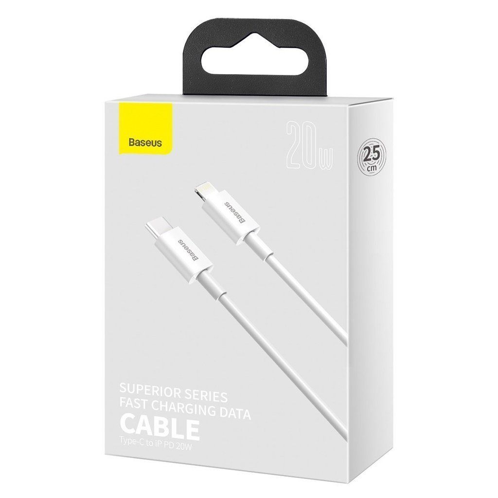 CABLU alimentare si date Baseus Superior, Fast Charging Data Cable pt. smartphone, USB Type-C la Lightning Iphone PD 20W, 0.25m, alb 