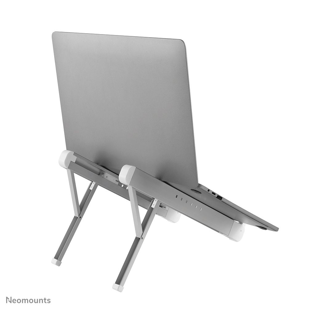 Neomounts by Newstar NSLS010 foldable laptop stand - Silver  Specifications General Min. screen size*: 11 inch Max. screen size*: 17 inch Min. weight: 0 kg Max. weight: 5 kg Screens: 1 Desk mount: Stand  Functionality Type: Tilt Width: 28,9 cm Depth: 3,2 cm Height: 2,7 cm Height adjustment: Manual_12