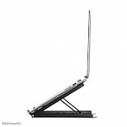 Neomounts by Newstar NSLS075BLACK Foldable Laptop Stand - Black  Specifications General Min. screen size*: 10 inch Max. screen size*: 15 inch Min. weight: 0 kg Max. weight: 5 kg Desk mount: Stand  Functionality Type: Tilt Width: 25,5 cm Depth: 25,5 cm Height: 3,5 cm Height adjustment: Manual_12