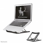 Neomounts by Newstar NSLS075BLACK Foldable Laptop Stand - Black  Specifications General Min. screen size*: 10 inch Max. screen size*: 15 inch Min. weight: 0 kg Max. weight: 5 kg Desk mount: Stand  Functionality Type: Tilt Width: 25,5 cm Depth: 25,5 cm Height: 3,5 cm Height adjustment: Manual_1