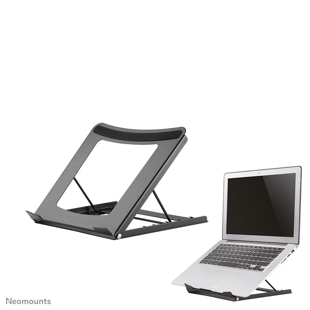 Neomounts by Newstar NSLS075BLACK Foldable Laptop Stand - Black  Specifications General Min. screen size*: 10 inch Max. screen size*: 15 inch Min. weight: 0 kg Max. weight: 5 kg Desk mount: Stand  Functionality Type: Tilt Width: 25,5 cm Depth: 25,5 cm Height: 3,5 cm Height adjustment: Manual_2