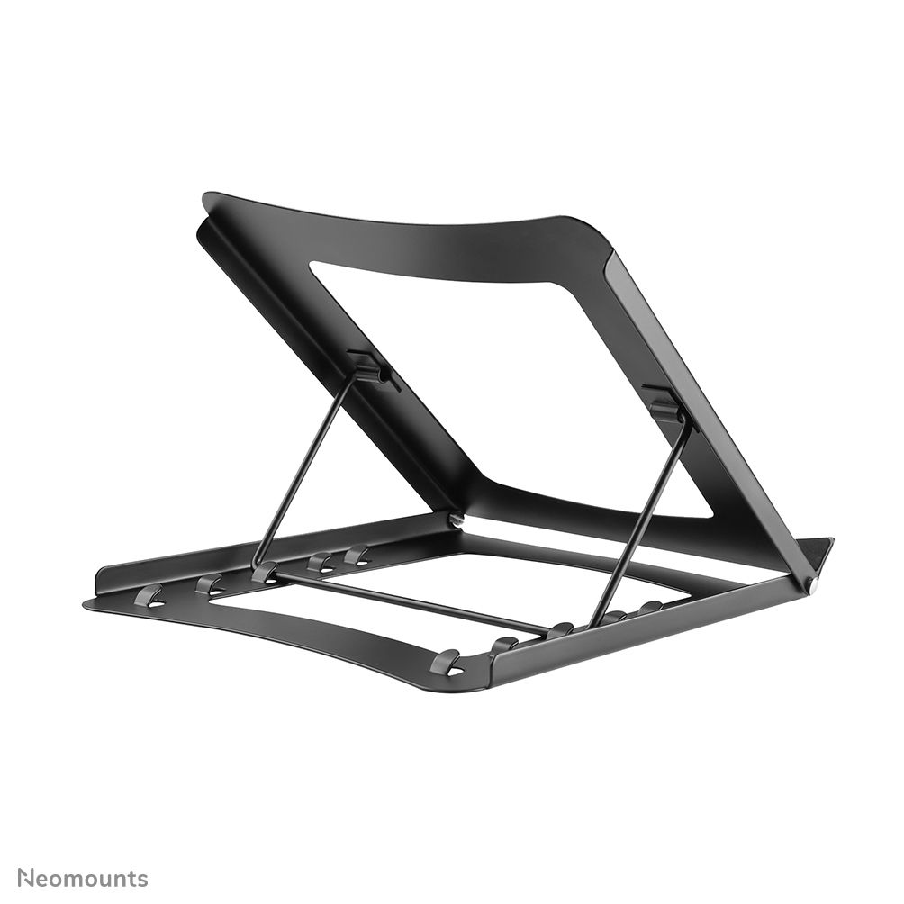 Neomounts by Newstar NSLS075BLACK Foldable Laptop Stand - Black  Specifications General Min. screen size*: 10 inch Max. screen size*: 15 inch Min. weight: 0 kg Max. weight: 5 kg Desk mount: Stand  Functionality Type: Tilt Width: 25,5 cm Depth: 25,5 cm Height: 3,5 cm Height adjustment: Manual_3