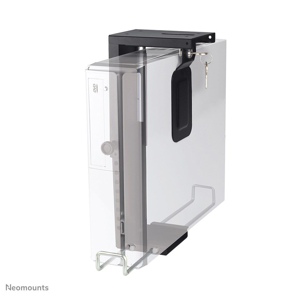 Neomounts by Newstar Lockable Under Desk PC Mount (Suitable PC Dimensions -Height: 20-36 cm / Width: 5-10 cm) - Black  Specifications General Min. weight: 0 kg Max. weight: 10 kg  Functionality Type: Fixed Width: 5 - 10 cm Height: 20 - 36 cm Height adjustment: Manual_2