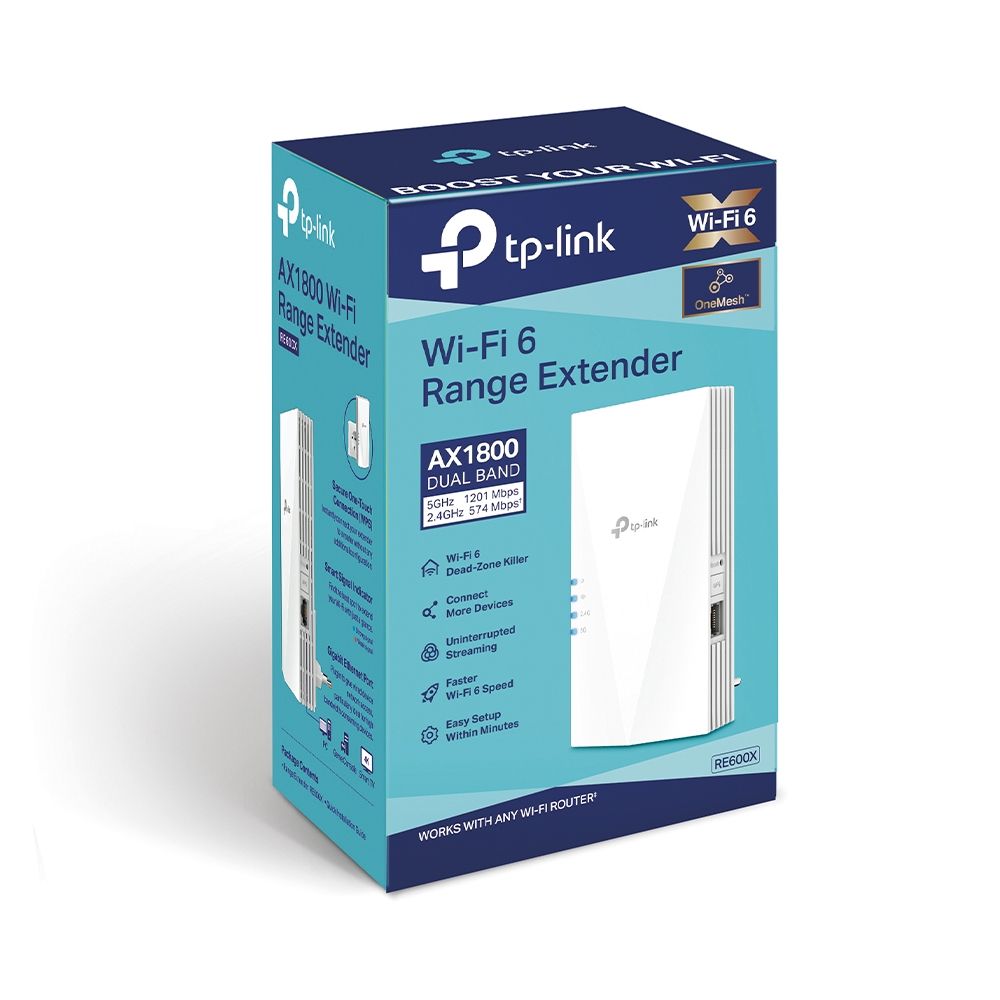 RANGE EXTENDER TP-LINK wireless  AX1800, 1800Mbps, 1 port Gigabit,  2 antene interne, 2.4 / 5Ghz dual band, Wi-Fi 6, 