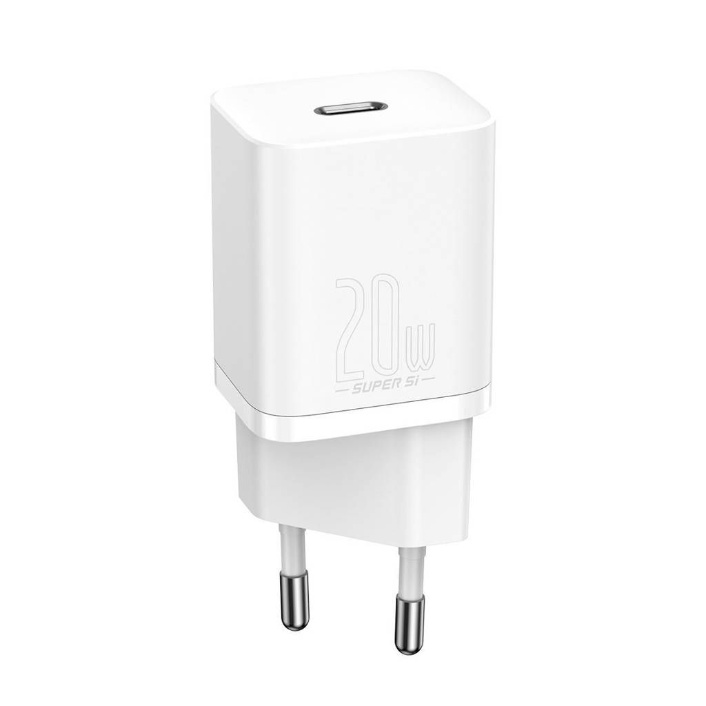 INCARCATOR retea Baseus Super Si, Quick Charge 20W, 1 x USB Type-C 5V/3A max, include cablu USB Type-C la Lightning Iphone 1m, alb 