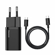 INCARCATOR retea Baseus Super Si, Quick Charge 30W, 1 x USB Type-C 5V/3A si 1 x USB 5V/3A, negru 