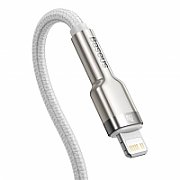 CABLU alimentare si date Baseus Cafule Metal, Fast Charging Data Cable pt. smartphone, USB Type-C la Lightning Iphone PD 20W, brodat, 2m, alb 