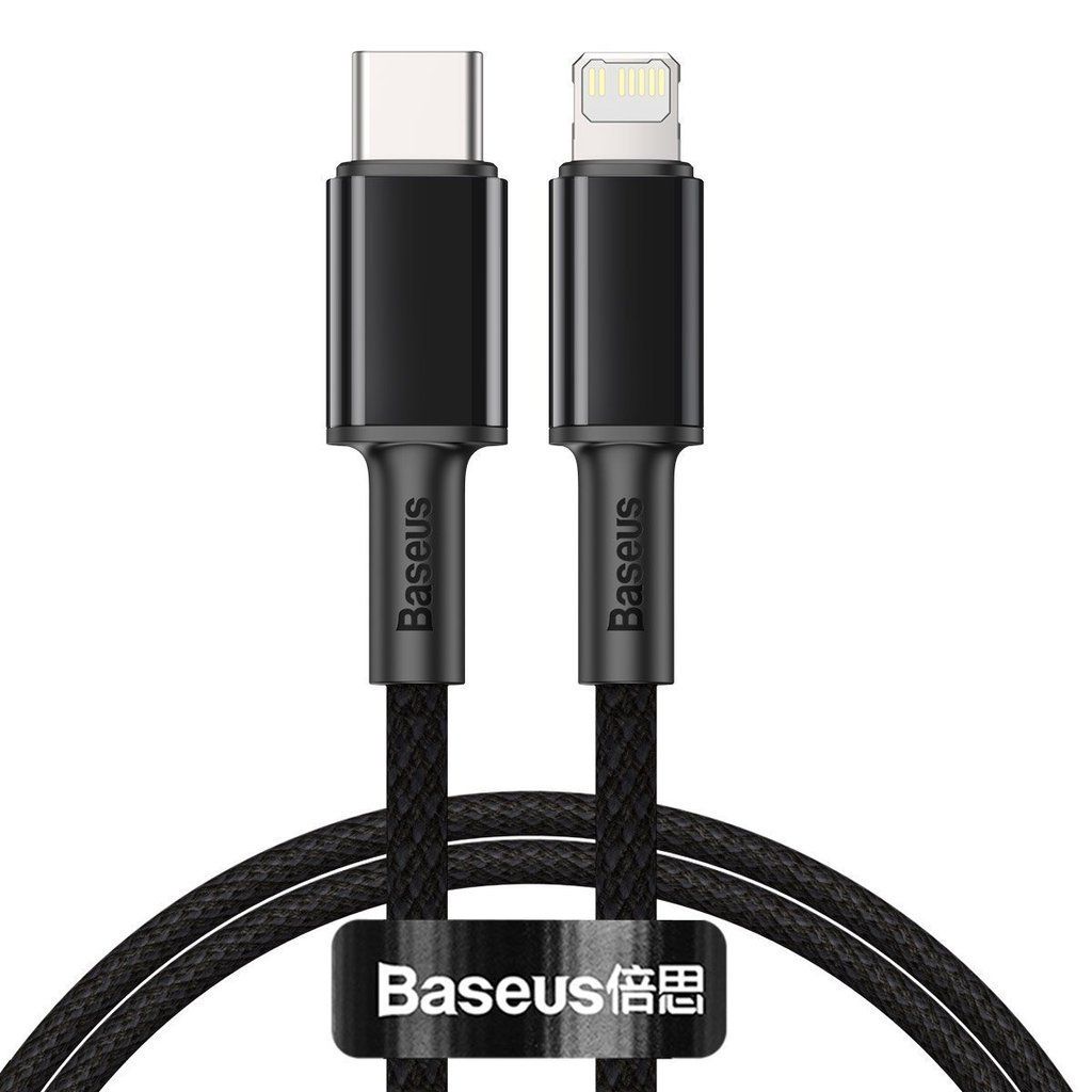 CABLU alimentare si date Baseus High Density Braided, Fast Charging Data Cable pt. smartphone, USB Type-C la Lightning Iphone PD 20W, brodat, 1m, negru 