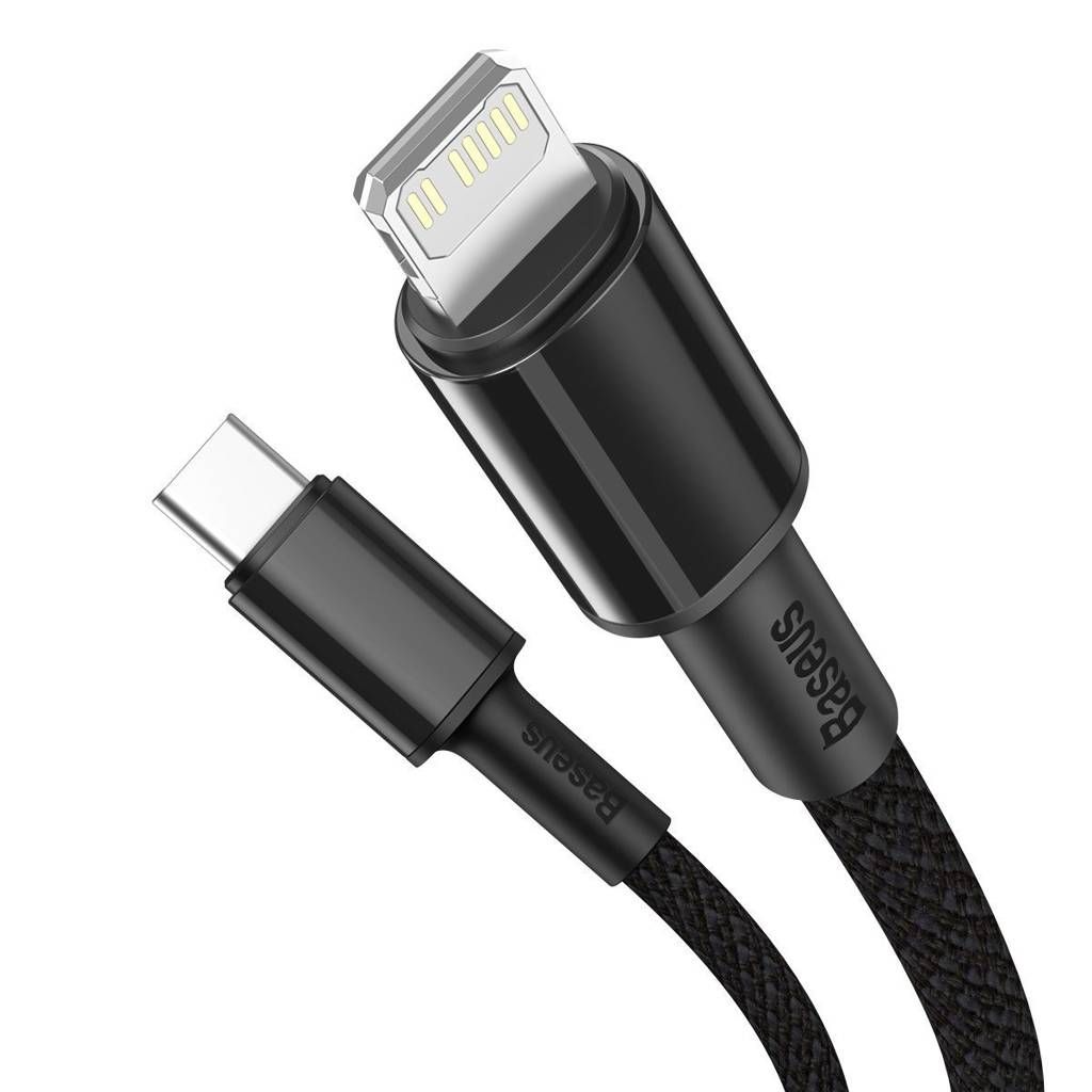 CABLU alimentare si date Baseus High Density Braided, Fast Charging Data Cable pt. smartphone, USB Type-C la Lightning Iphone PD 20W, brodat, 1m, negru 