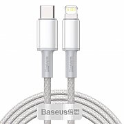 CABLU alimentare si date Baseus High Density Braided, Fast Charging Data Cable pt. smartphone, USB Type-C la Lightning Iphone PD 20W, brodat, 2m, alb 