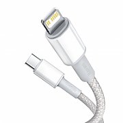 CABLU alimentare si date Baseus High Density Braided, Fast Charging Data Cable pt. smartphone, USB Type-C la Lightning Iphone PD 20W, brodat, 2m, alb 