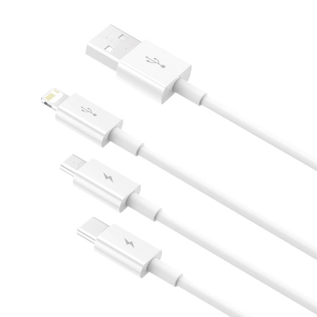 CABLU alimentare si date Baseus Superior Series, pt. smartphone, USB la Micro-USB + Lightning Iphone + USB Type-C 3.5A, 1.5m, alb 