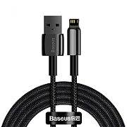 CABLU alimentare si date Baseus Tungsten Gold, Fast Charging Data Cable pt. smartphone, USB la Lightning Iphone 2.4A, brodat, 2m, rezistent zgarieturi, negru 