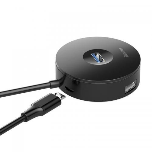 HUB extern Baseus Round Box, porturi USB: USB 3.0 x 1 + USB 2.0 x 3, conectare prin USB 3.0, lungime 1 m, negru, 