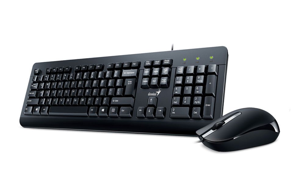 KIT wired GENIUS USB, tastatura 104 taste (concave) + mouse optic 1000dpi, 3 butoane, black, 