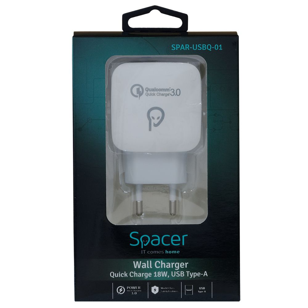 INCARCATOR retea SPACER Quick Charge 3.0 18W, USB 