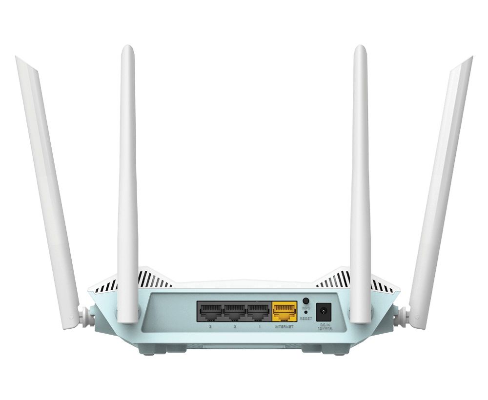 D-Link Router Wireless AX1500, E15, Dual band 2x2, Wi-Fi 6, 1201Mbps (5GHz), 300Mbps (2.4GHz), 1 x 10/100/1000 Gigabit Ethernet WAN port, 3 x 10/100/1000 Gigabit Ethernet LAN ports, 4x external antennas, IEEE Standard: IEEE 802.11ax/ac/n/g/b/k/v/a/h, IEEE 802.3u/ab, Device Management: EAGLE PRO AI_2