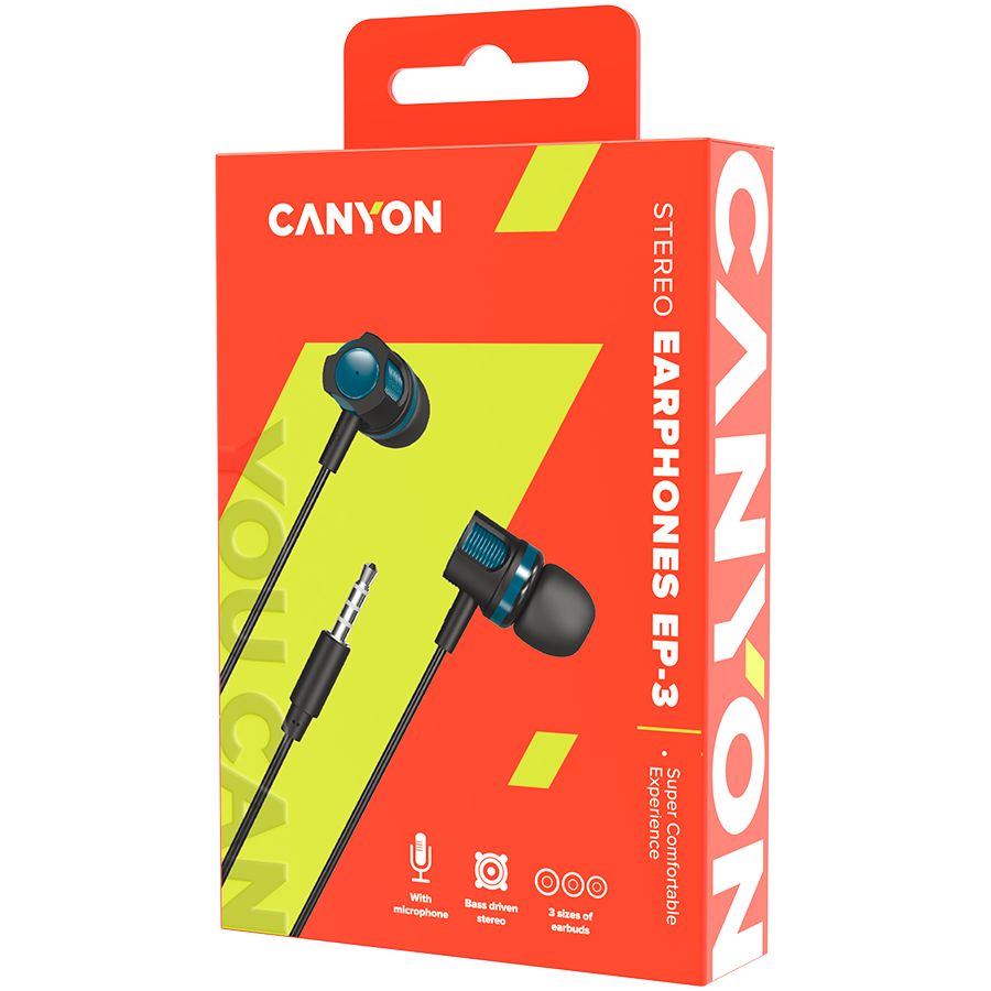 CANYON EP-3 Stereo earphones with microphone, Green, cable length 1.2m, 21.5*12mm, 0.011kg_1
