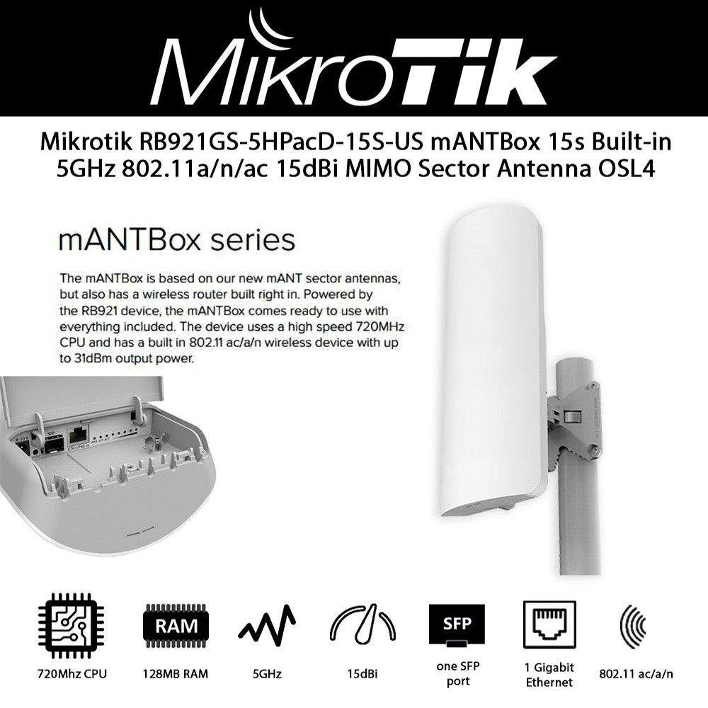 MIKROTIK mANTBox 15s CPE RB921GS-5HPacD-15S 5GHz 1x RJ45 1000Mb/s 1x SFP 15dBi_1