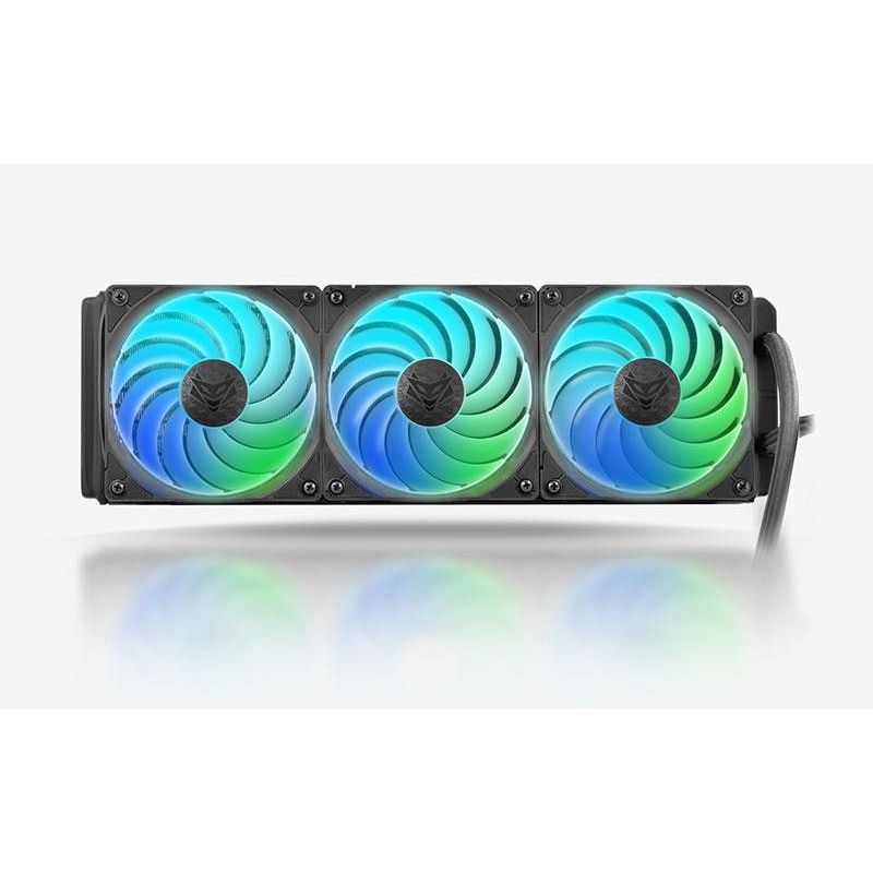 Sapphire NITRO+ S360-A AIO CPU Cooler  Radiator Radiator Dimensions: 394mm x 120.5mm x 52.5mm  Radiator Material: Aluminum  Radiator Fan System Fans: (120mm x 120mm x 25mm) x3  System Fan Speed: Minimum 450rpm (+/-100rpm)                                   Maximum 2400rpm (+/-100rpm)  Fan Noise_2