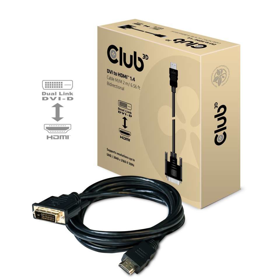 CLUB3D DVI to HDMI 1.4 Cable M/M 2m/ 6.56ft Bidirectional_2