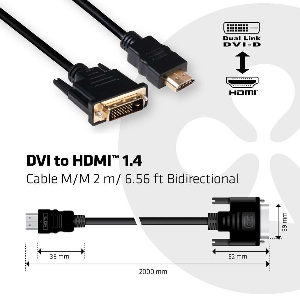 CLUB3D DVI to HDMI 1.4 Cable M/M 2m/ 6.56ft Bidirectional_3