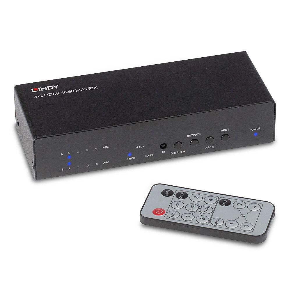 Lindy 4x2 HDMI 2.0 18G Matrix Switch  https://www.lindy.co.uk/audio-video-c2/matrix-switches-splitters- c166/4x2-hdmi-18g-matrix-switch-p12068_2