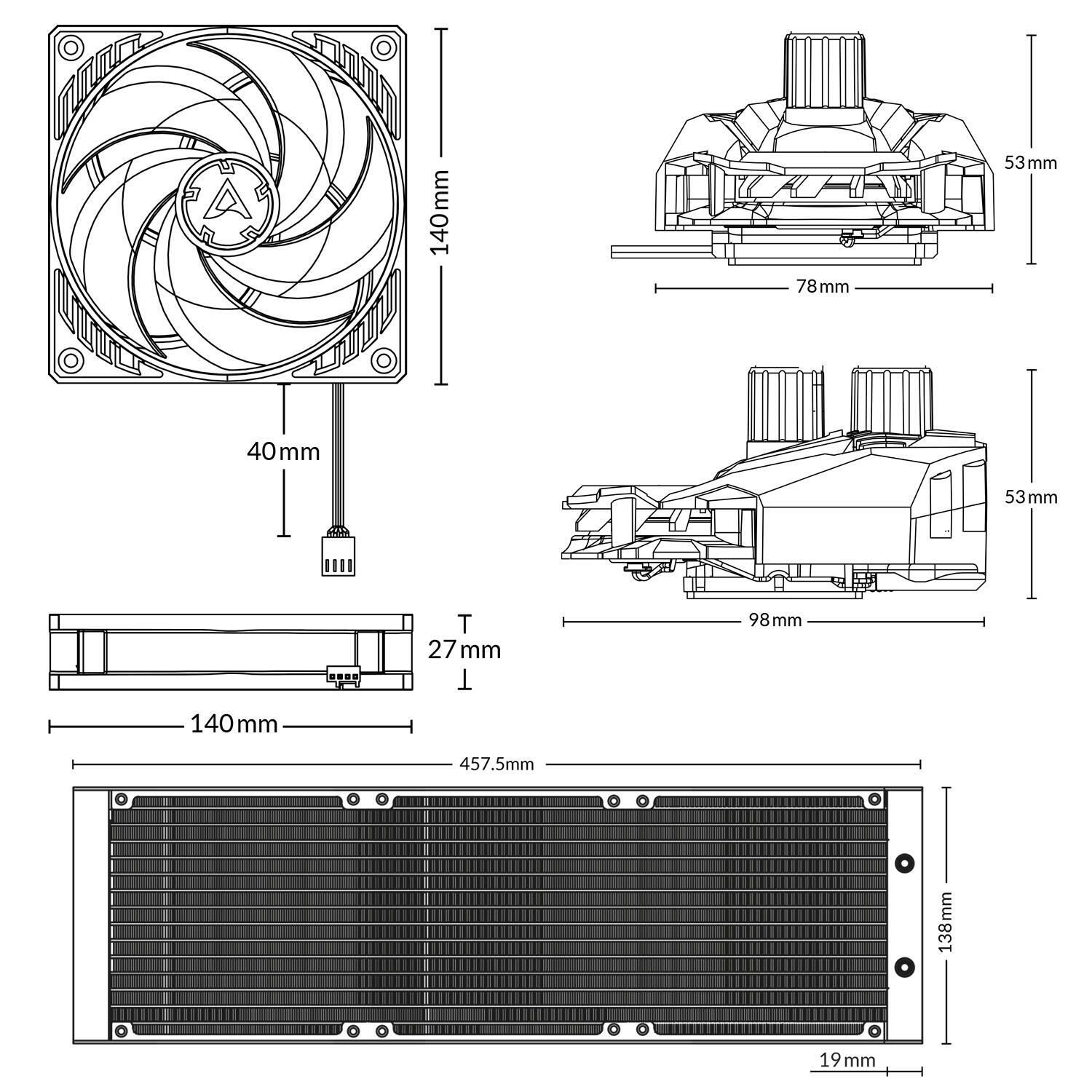 COOLER ARCTIC, skt. universal (inc. LGA1700), racire cu lichid, vent. 140 mm x 3, 1700 rpm,. 