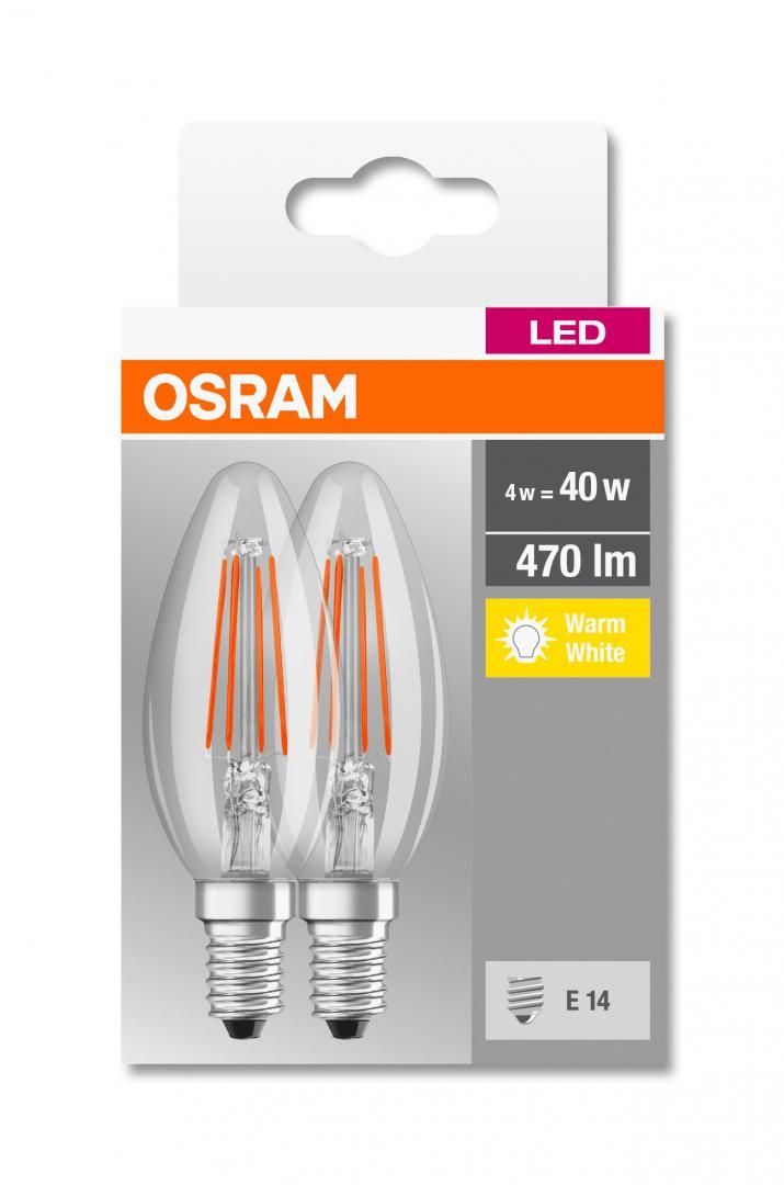 Set 2 becuri Led Osram, E14, LED BASE CLASSIC B, 4W (40W), 220-240V, 470 lumeni, lumina calda (2700K), durata de viata 10.000 ore, clasa energetica A++_1