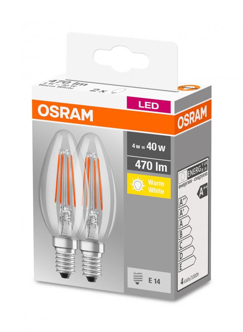 Set 2 becuri Led Osram, E14, LED BASE CLASSIC B, 4W (40W), 220-240V, 470 lumeni, lumina calda (2700K), durata de viata 10.000 ore, clasa energetica A++_2