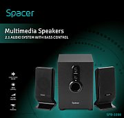 BOXE SPACER 2.1, RMS: 20W (2 x 5W + 10W), bluetooth telecomanda wireless, control volum, bass, subwoofer lemn MDF, 220V alimentare, USB/FM/AUX, black, 